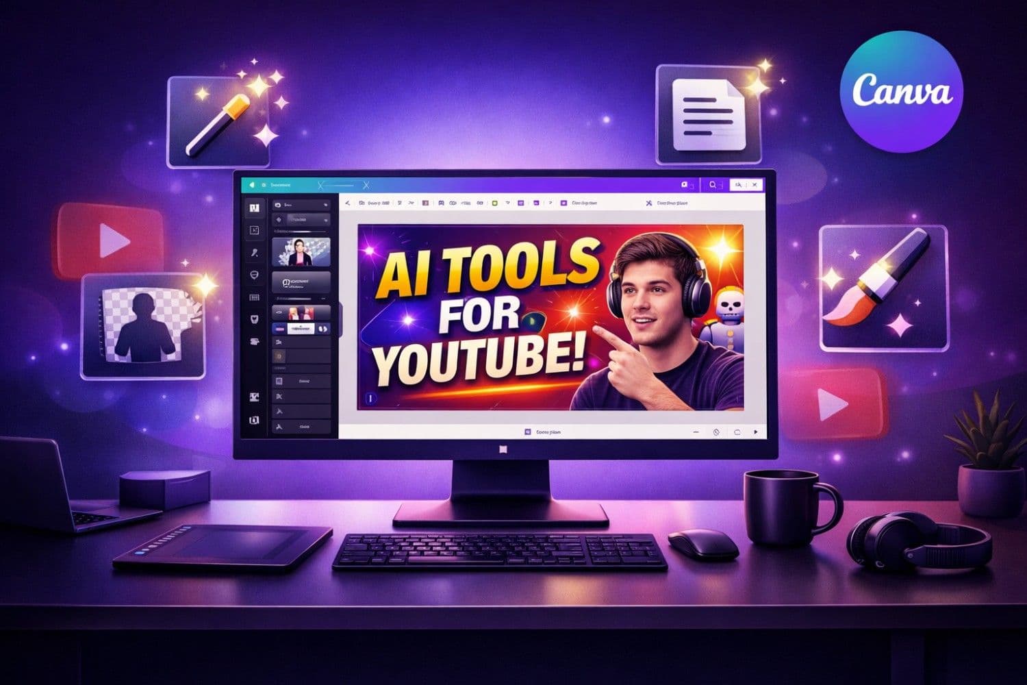 Canva AI Tools for YouTube Complete Tutorial 2026 – Dashboard Showing AI Thumbnail Generation and Magic Design Features