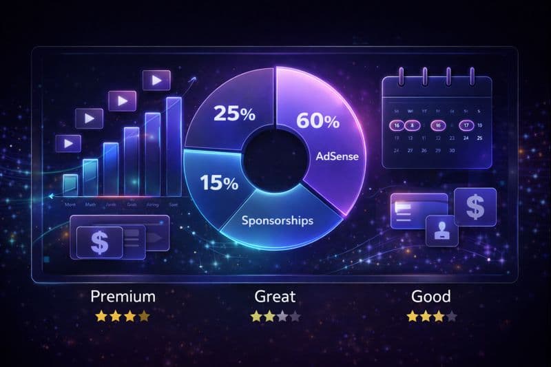 YouTube creator earnings breakdown dashboard showing payment methods and revenue sources in 2026