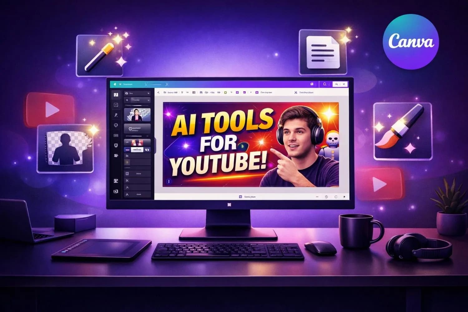 Canva AI Tools for YouTube Complete Tutorial 2026 – Dashboard Showing AI Thumbnail Generation and Magic Design Features