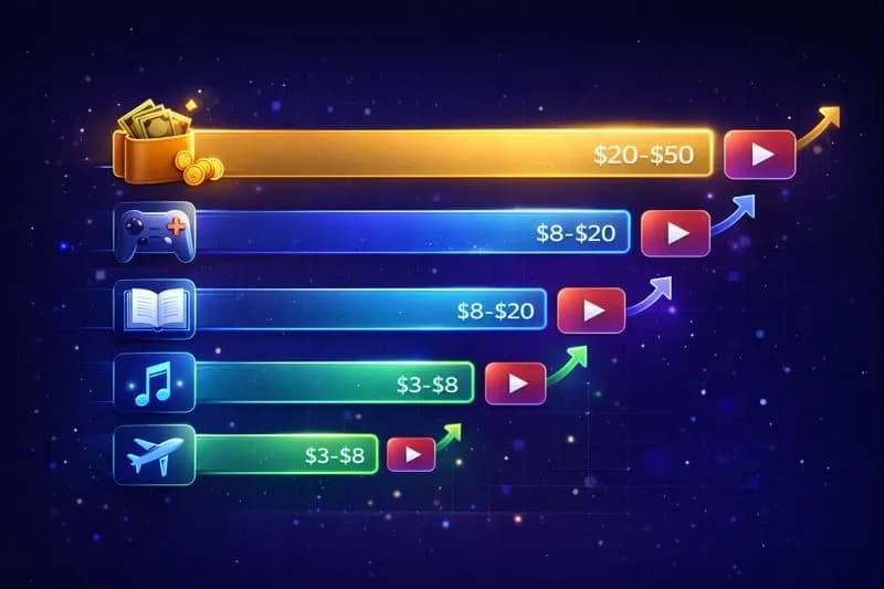 Faceless YouTube niches comparison chart showing CPM ranges for finance, tech, education, gaming, and entertainment categories